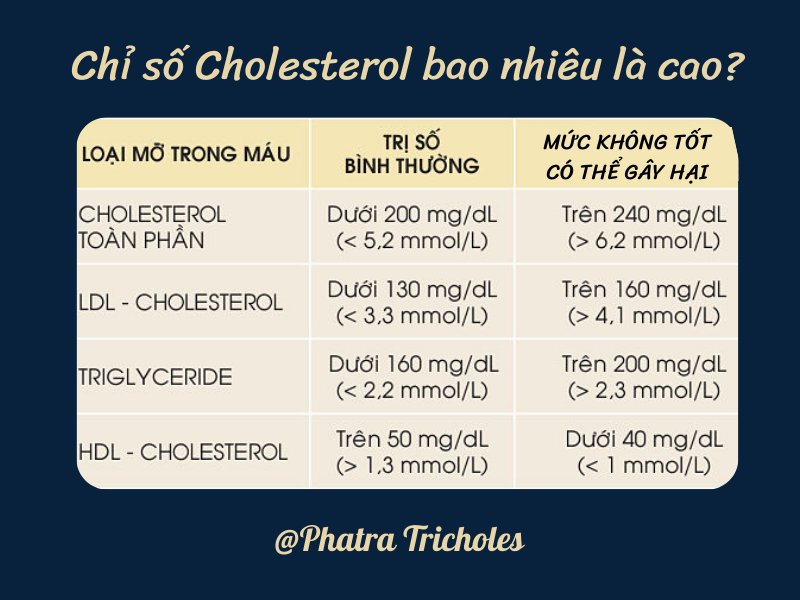 Chỉ số cholesterol bao nhiêu là cao